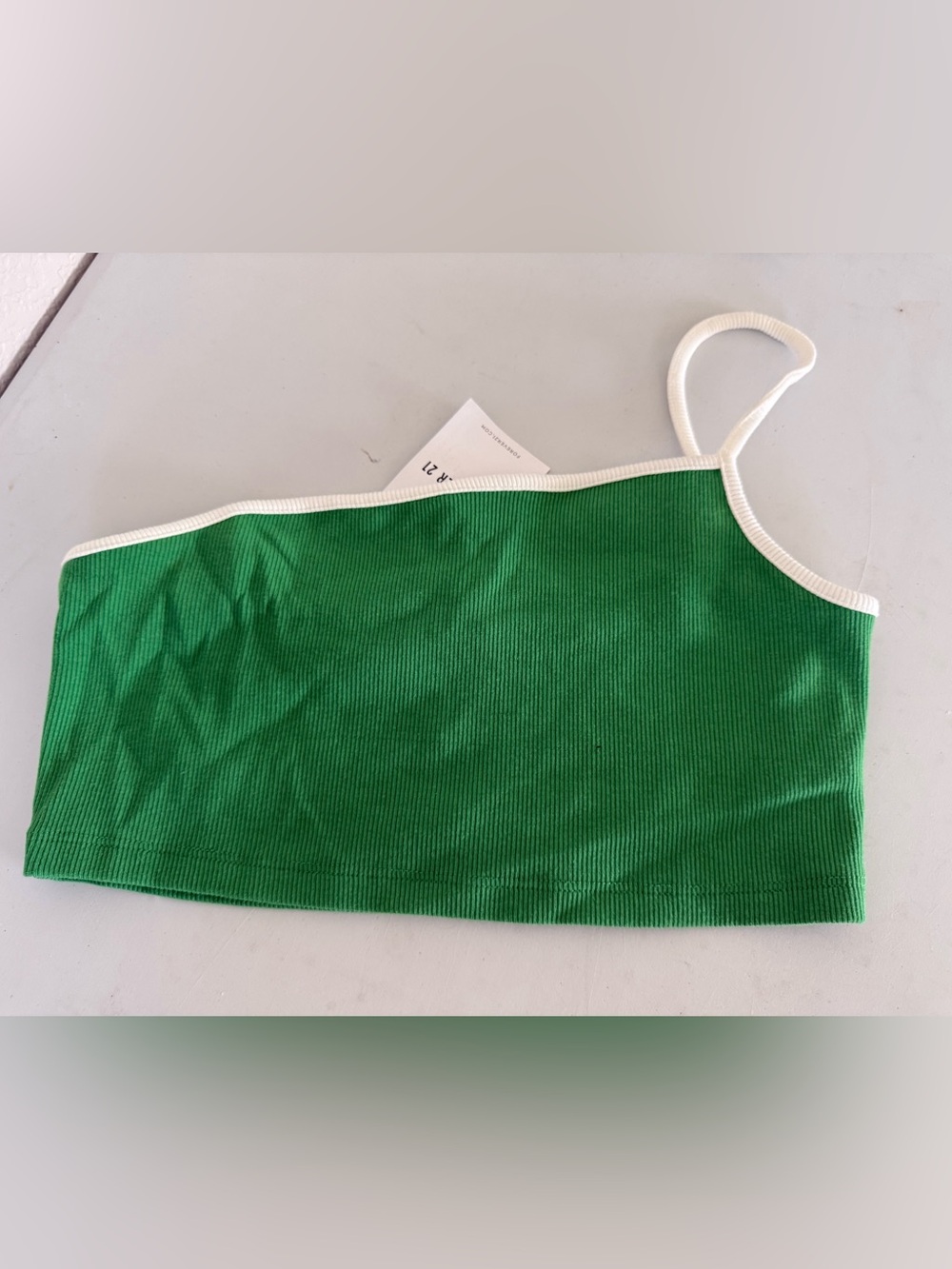 Forever 21 Green Ribbed Cropped Tank with White Trim M